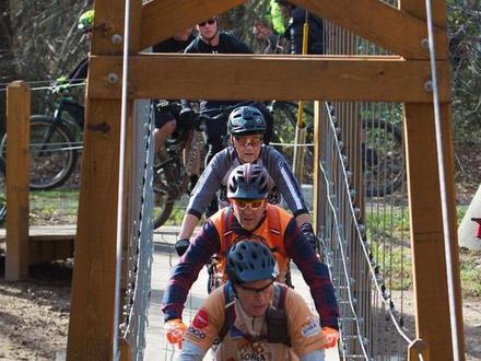 Cantilever Swinging Bridge at Cub Creek Park with Riders