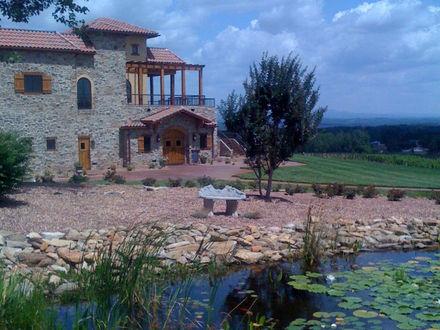 Pond and Stone Building