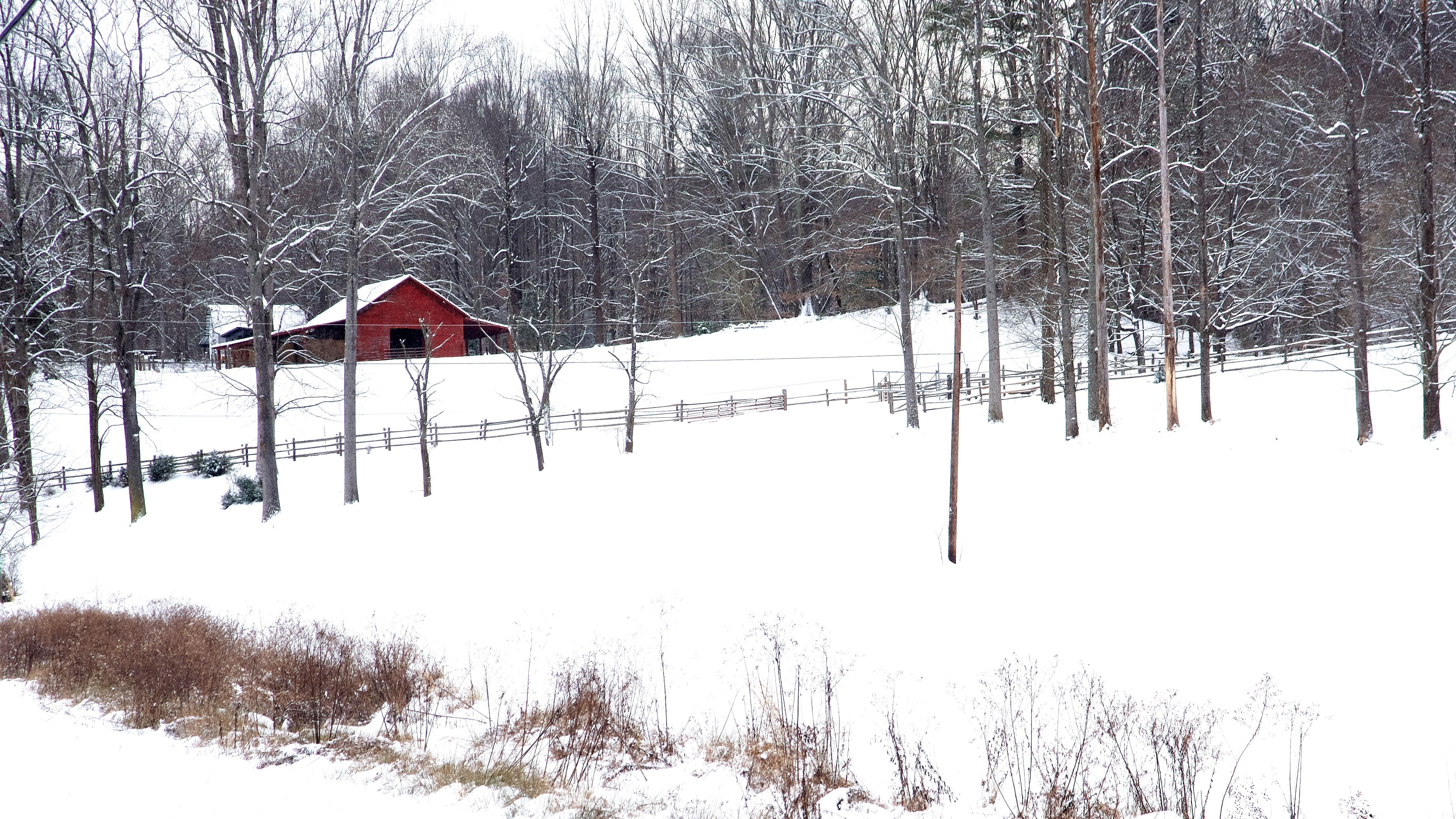 Snow Covered Red Barn