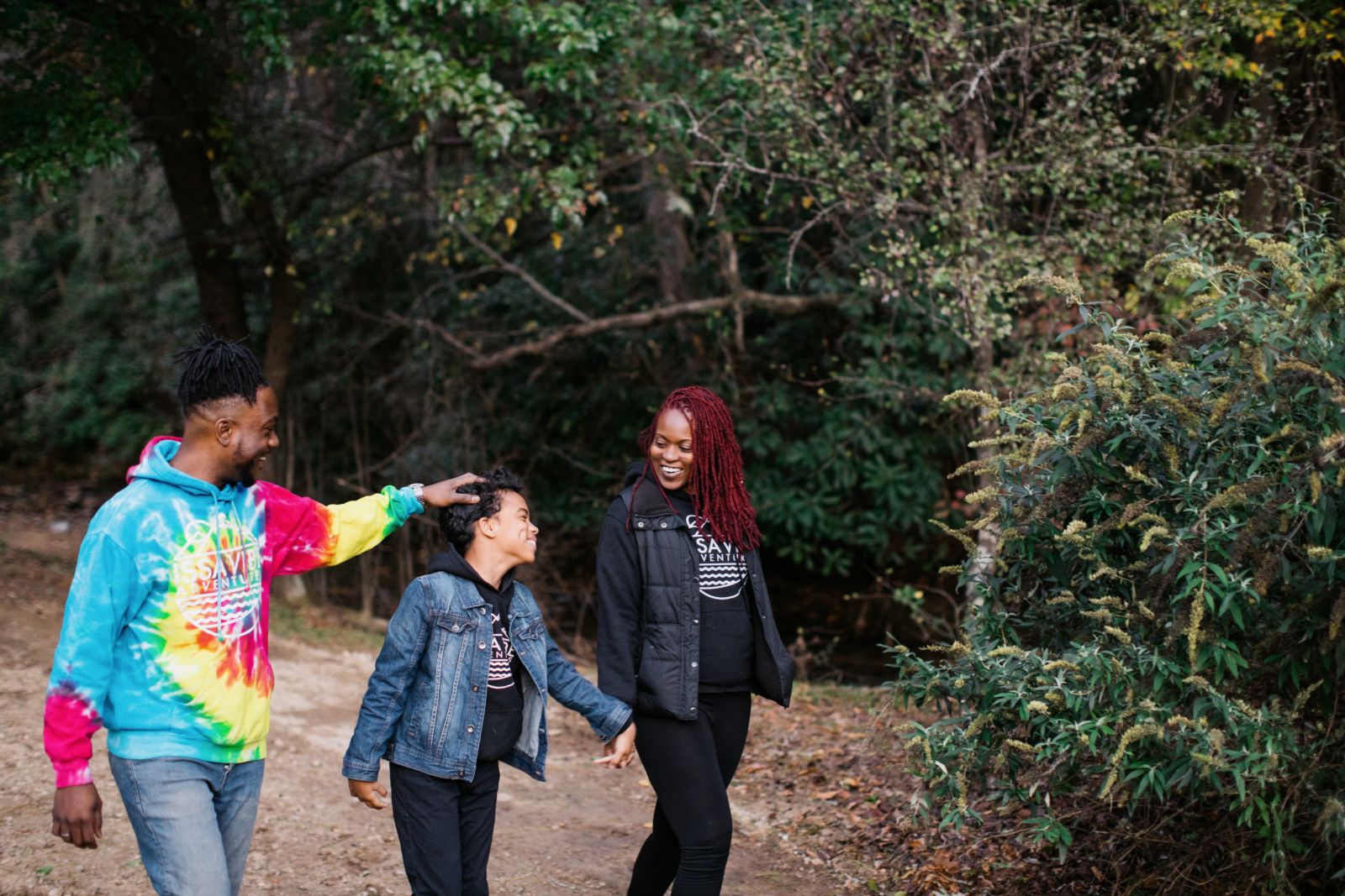 Lisa, Charles and Son hike through Leatherwood Mountains